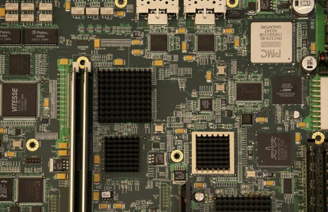 Close-up of a computer motherboard for an overheating laptop checkup